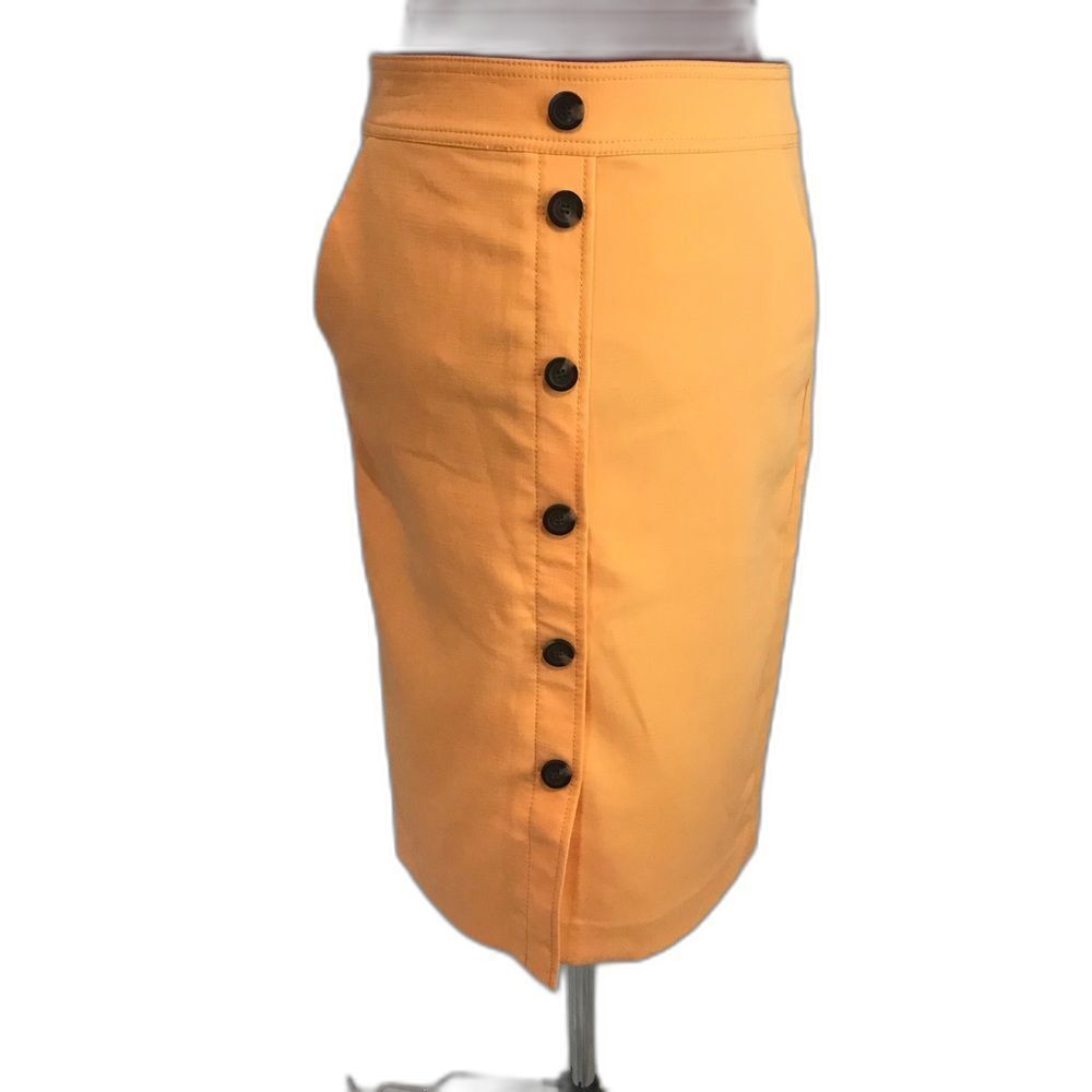 Ann Taylor Yellow Pencil Skirt Woman Petite Size 2P Front Button Side Pockets